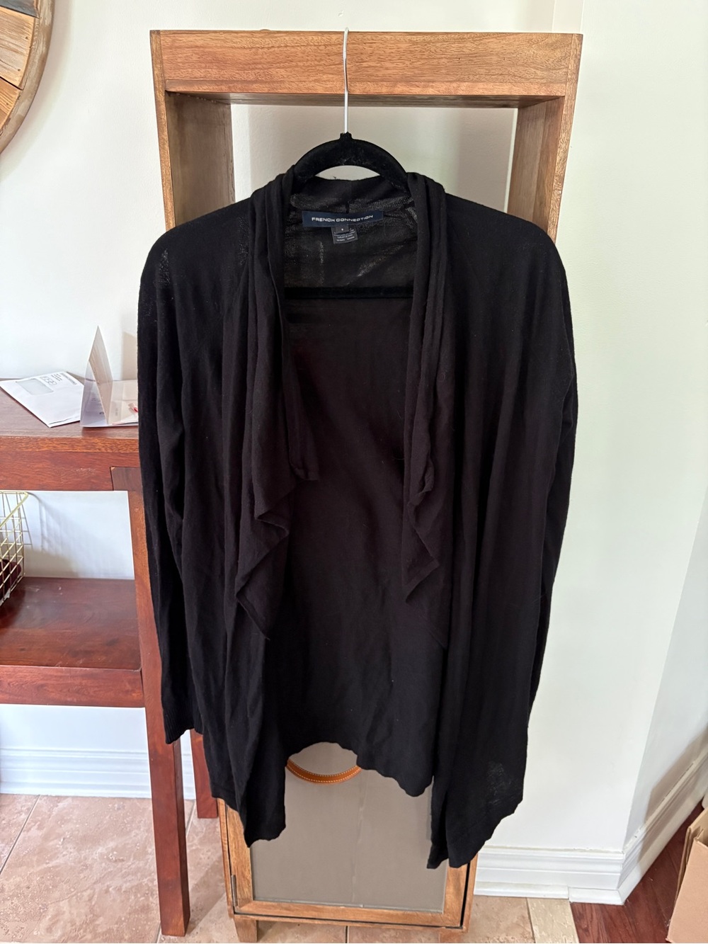 French Connection Black Draped Open-Front Women's Cardigan